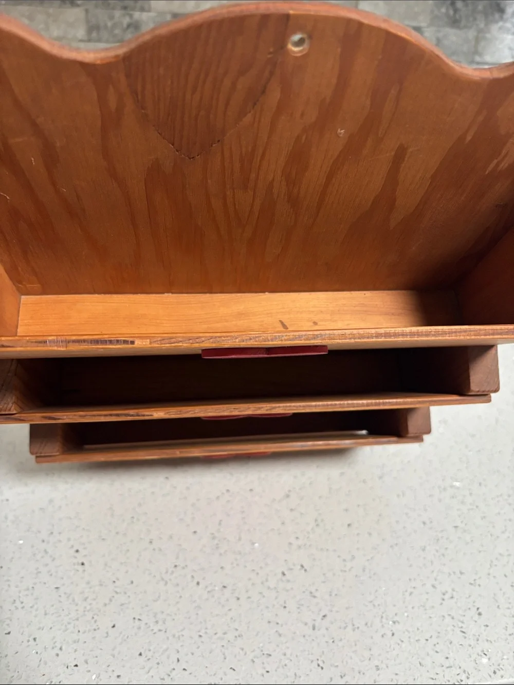 Vintage Wooden 3-Tier Letter Holder Mail Organizer with Red Heart Accents